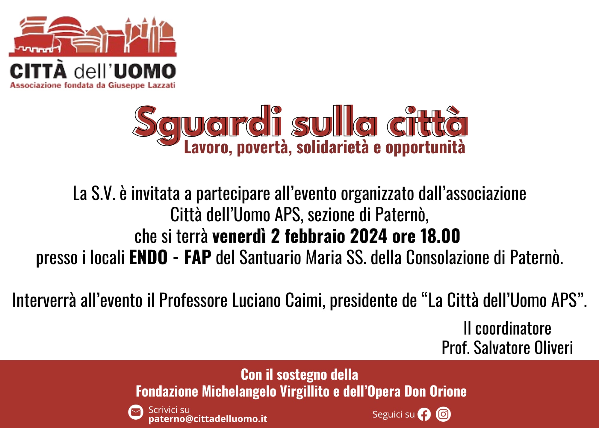 Il 2 febbraio a Paternò, «Sguardi sulla città»