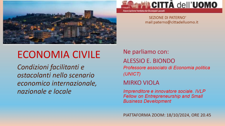 Economia civile. Un evento a Paternò il 18 ottobre 2024